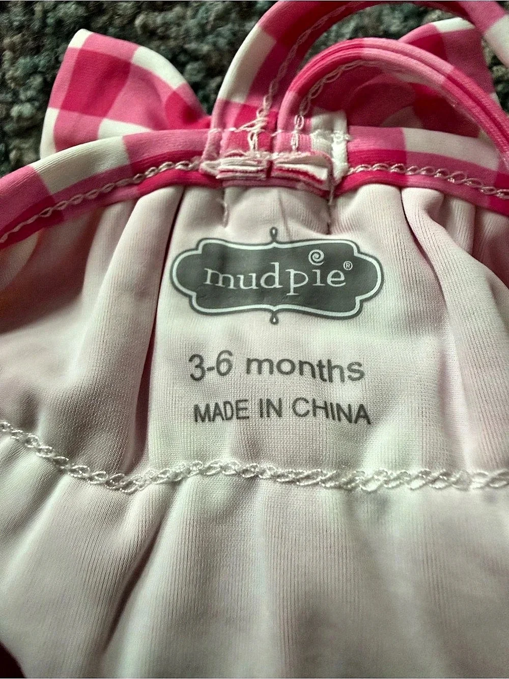 mudpie Checkered Ruffle One-Piece Pink & Yellow Baby 3-6M Like New
